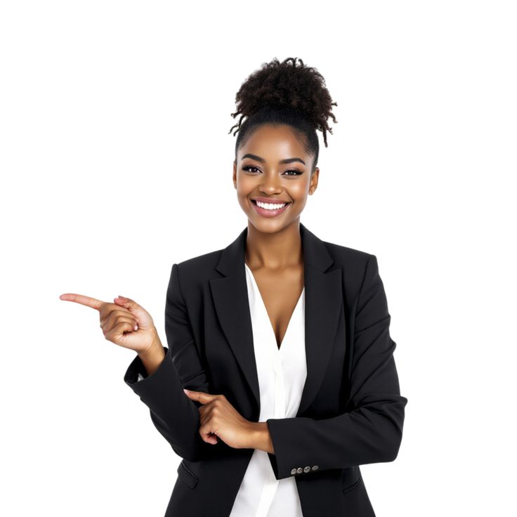 baixar uma jovem africano americano mulher dentro uma o negócio terno apontando às alguma coisa gratuitamente