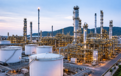 oil refinery at twilight endoftext